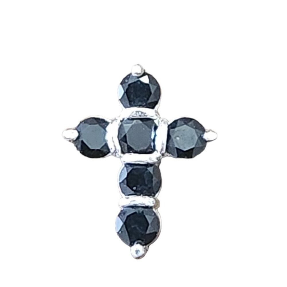 Vintage Sterling Silver Onyx Color Cross Pendant .925